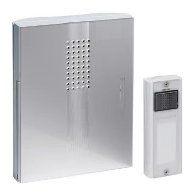 Grothe Funkgong Set MISTRAL 300M 43144 | Funkklingel 500m | 17 Melodien | 86 dB | Blitzlicht | silber/weiß