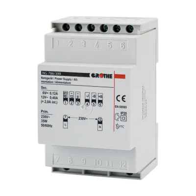 Grothe Netzgerät NG 786/399 | Türsprechanlagen 4+n System | 230V/12V/8V | 3TE | IP20 | bis 99 Teilnehmer | Hutschiene