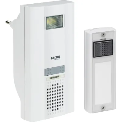Grothe Steckdosen-Funkgong-Set MISTRAL 400M 43310 | Funkgong 230V | Reichweite 500m | 17 Melodien | Blitzlicht | weiß