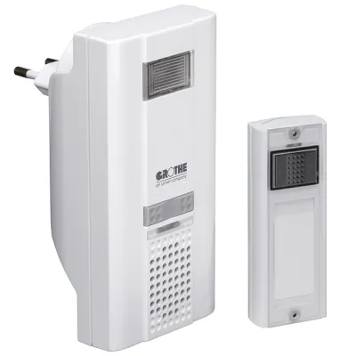 Grothe Steckdosen-Funkgong-Set MISTRAL 400M 43310 | Funkgong 230V | Reichweite 500m | 17 Melodien | Blitzlicht | weiß