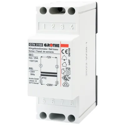 Grothe GTN 3158 Klingeltrafo | 230V auf 12V AC | 1A | 2TE | kurzschlussfest | für Elektroverteiler-Einbau