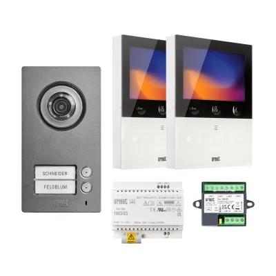 Grothe Video-Türsprechanlage 2VOICE Comfort Plus SET | 2 Familien | 2Draht | 2 Monitore | Aufputz | anthrazit/weiß