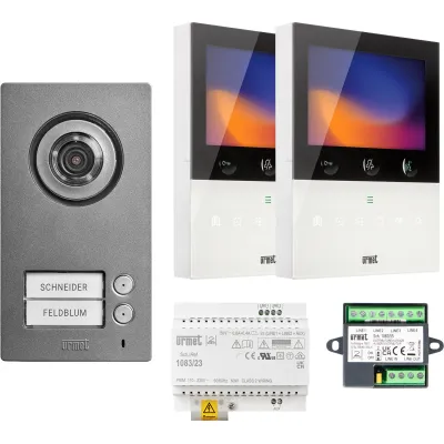 Grothe Video-Türsprechanlage 2VOICE Comfort Plus SET | 2 Familien | 2Draht | 2 Monitore | Aufputz | anthrazit/weiß