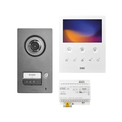 Grothe Video-Türsprechanlage Set 2VOICE Comfort | 5 Zoll Farbdisplay | Aufputz | vandalensicher | weiß/silber