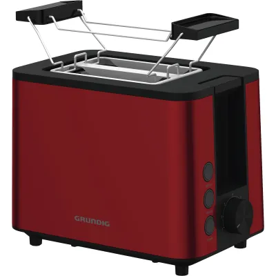 Grundig Toaster TA 8340 | 2-Scheiben Toaster | 950 Watt | Brötchenaufsatz | Auftaufunktion | Krümelschublade | Rot
