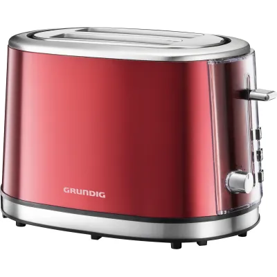 Grundig Toaster TA 6330 Red Sense | 2 Scheiben | 850 W | Edelstahl | Breite Schlitze | Brötchenaufsatz | Rot