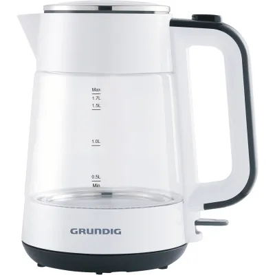 Grundig Wasserkocher WK 5860 | Glas 1,7l | 2400W kabellos | Überhitzungsschutz | 360° Sockel | weiß/schwarz