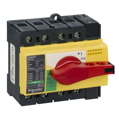 Schneider Electric Lasttrennschalter INS63 28919 | Hauptschalter 63A 4-polig | Einbaugerät IP40 | roter Drehgriff