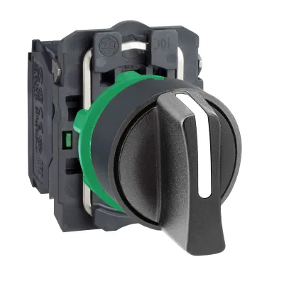 Schneider Electric Wahlschalter XB5AD41 | 2-Stellungen | 22,5mm | rastend/tastend | kurzer Knebel | IP69K | schwarz