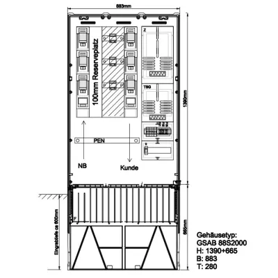 GSAB Meß-Wandlerschrank m.Sockel bis 250A 11.W250.88