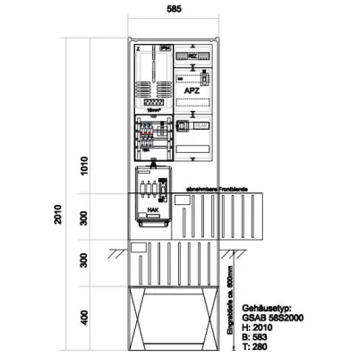 GSAB Zähleranschlusssäule 01.00.1P11APZRfZ | 1 Zähler | APZ & RfZ | 63A | IP44 | Kunststoff | RAL 7035