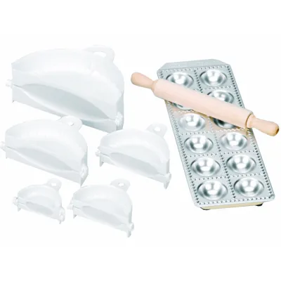 GSD Pastamaker Set 29 000 | Teigformer 5-teilig | Ravioli Maultaschen Calzone | 6–17,5 cm | Kunststoff | Weiß