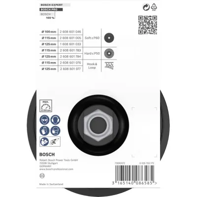 Bosch Stützteller 115 mm | Klettverschluss-Grundplatte für Winkelschleifer | hitzebeständiger Kunststoff | schwarz