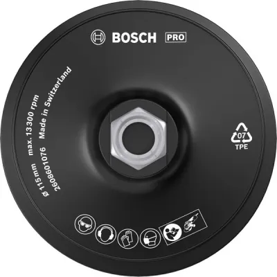 Bosch Stützteller 115 mm | Klettverschluss-Grundplatte für Winkelschleifer | hitzebeständiger Kunststoff | schwarz