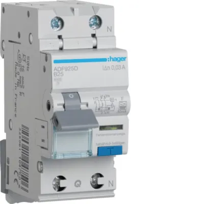 HAGER Fehlerstrom-Leitungsschutzschalter ADF925D | FI/LS B25 1P+N | 25A | 30mA Typ F | 6kA | QuickConnect | 230V