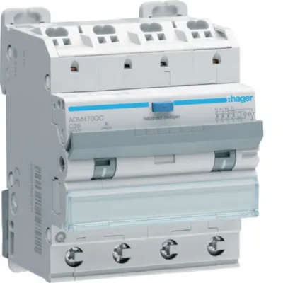 Hager FI-Leitungsschutzschalter ADM470QC | 4-polig 6kA C20A 30mA Typ A | FI-LS 4P6kA C20A 30mA | QuickConnect | 400V