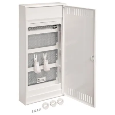 Hager Multimediaverteiler | Aufputz | 4-reihig | 4x12TE | IP30 | Kunststoff | Stahlblechtür