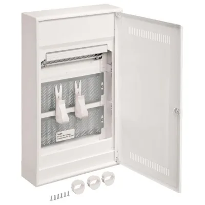 Hager Multimediaverteiler Aufputz VA36WWH | 3-reihig | 3x12TE | Kunststofftür geschlitzt | IP30 | Weiß | 515x305x97mm