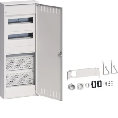 Hager Kleinverteiler VA602NWH | Hybrid volta Aufputz 24PLE | 2 Montageplatten | Steckdose | Stahlblechtür | IP30 | weiß