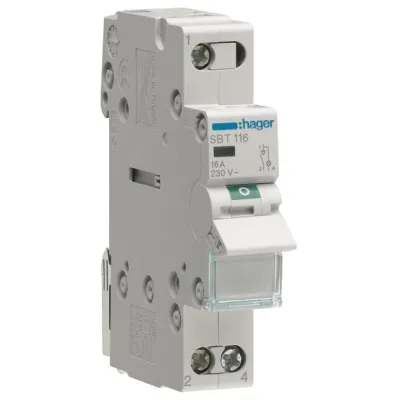 Hager Ausschalter SBT116 | 1-polig 16A | 230V AC | mit LED-Leuchtmelder | REG | Kunststoff grau