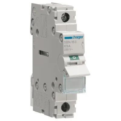 HAGER Ausschalter SBN163 | 1-polig | 63A | 230V AC | 1 Schließer | REG | 1TE | IP20 | DIN EN 60669-1