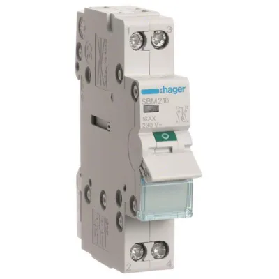 Hager Ausschalter SBM216 | 2-polig 16A | Schließer + Neutralleiter | Kontrollleuchte LED | 230V AC | IP20 | 1TE
