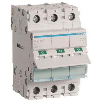 Hager Ausschalter SBN340 | 3-polig | 40A | 3 Schließer | 400V AC | REG | 3TE | IP20 | DIN EN 60669-1 | weiß
