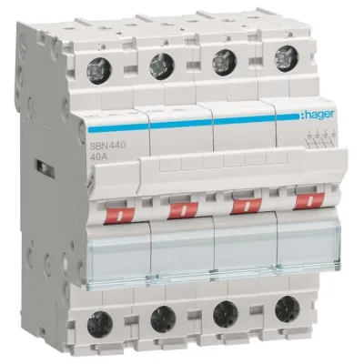 Hager Ausschalter SBN440 | 4-polig | 40A | 400V AC | REG | 4 Schließer | 4TE | IP20 | schnellschaltend