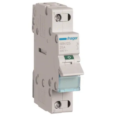 Hager Ausschalter SBN125 | 1-polig | 25A | 230V AC | 1 Schließer | REG | IP20 | 1TE | DIN EN 60669-1