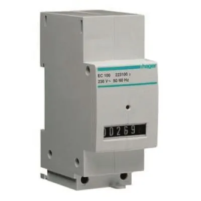 HAGER Betriebsstundenzähler EC100 | analog | REG | AC 230V | für DIN-Schiene | 6-stellig | Zählbereich 99999 Std. | IP20