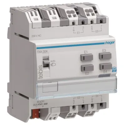 Hager Binäreingang KNX TXA304 | 4-fach 230V | REG Montage | LED-Anzeige | QuickConnect | IP20 | Smart Home