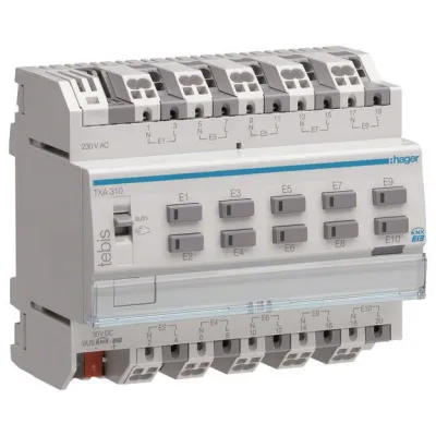 Hager Binäreingang KNX TXA310 | 10fach 230V AC | REG 6TE | LED-Anzeige | Handbedienung | Busankoppler integriert