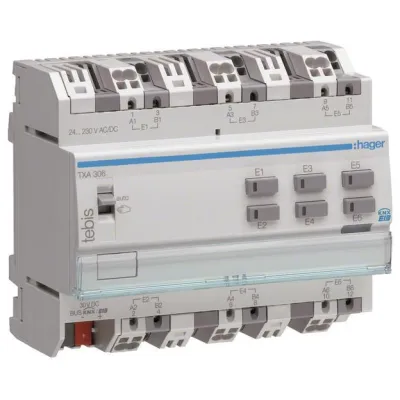 Hager Binäreingang KNX TXA306 | 6-fach universal | REG-Montage | 230V AC/DC | LED-Anzeige | IP20 | Smart Home