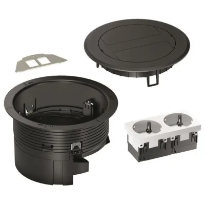 HAGER Installationsdose BSR02D03 | Bodensteckdose 2x SCHUKO Keystone Typ 01 | Kunststoff Klappdeckel | IP20 | schwarz