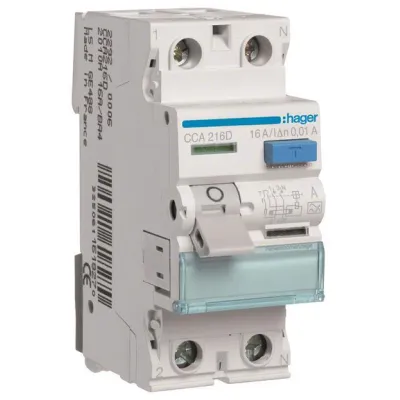 Hager FI-Schutzschalter CCA216D | 2-polig 16A 10mA Typ A | 6kA | pulsstromsensitiv nach DIN EN 61008