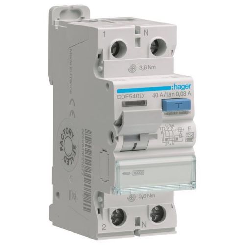 Bild: HAGER CDF540D FI-Schutzschalter 2P 10kA 40A 30mA TypF
