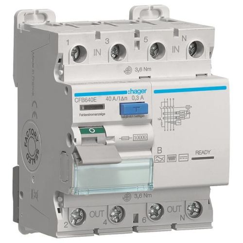 Bild: Hager CFB640E FI-Schutzschalter Tyb B 4-polig 40A 300mA
