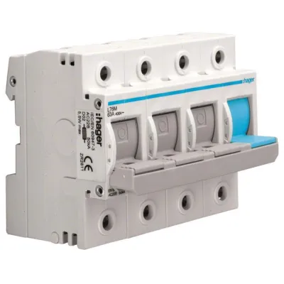 Hager Lasttrennschalter L76M | D02 4-polig 3Ph+N 63A | Schaltbar für Hutschiene | Sicherungsausfall-LED | Fingerschutz