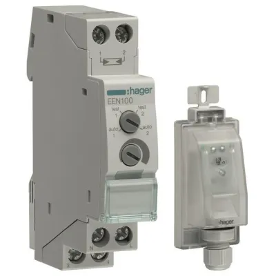 Hager Dämmerungsschalter EEN100 mit Aufbaufühler EEN003 | REG 230V | 2300W | DIN-Schiene | IP20/IP55 | Grau
