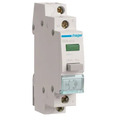 Hager Druckschalter SVN413 | 1 Schließer 16A 230V AC | LED-Leuchtmelder grün | Installationsschalter | IP20