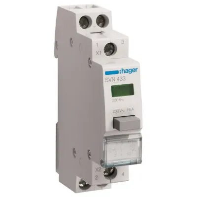 HAGER Druckschalter SVN433 | Taster REG | 2 Schließer 16A 230V AC | LED Meldeleuchte | 1TE | grün
