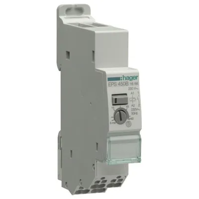 Hager Elektronischer Fernschalter EPS450B | Stromstoßschalter 16A 230V | Rückfallverzögerung 5-60 Min | 1TE DIN-Schiene