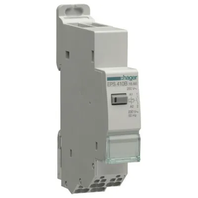 Hager Fernschalter EPS410B 1S 230V | Stromstoßschalter | 16A | DIN-Schiene | Handbedienung | LED | 1TE