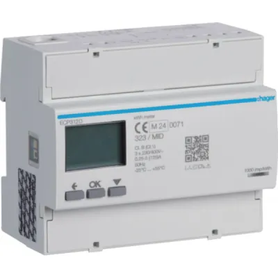Hager Energiezähler 3-phasig ECP312D | 125A | MID zertifiziert | 6 Module | S0 Schnittstelle | 2-Tarif