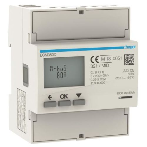 Bild: Hager Energiezähler 3phasig direkt 80A, 4M, MBUS ECM380D