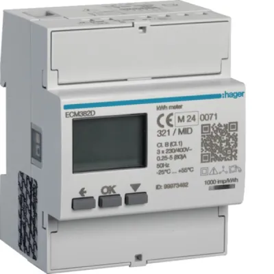 HAGER Energiezähler ECM382D | 3-phasig | 80A direkt | MID geeicht | M-Bus Schnittstelle | digital | 4TE | IP20