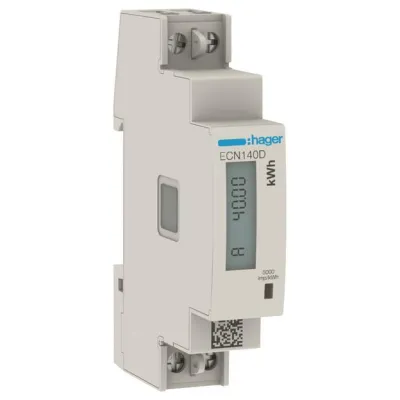 Hager Energiezähler 1-phasig ECN140D | Wechselstromzähler 40A direkt | MID geeicht | 1TE | IR-Schnittstelle