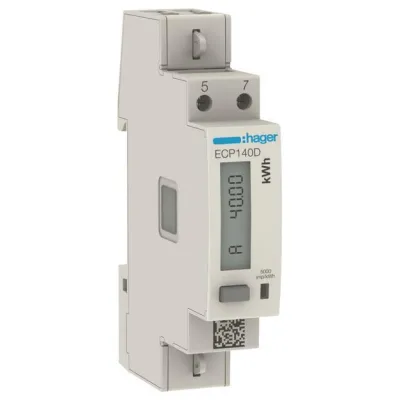 Hager Energiezähler 1-phasig ECP140D | Stromzähler 40A | MID geeicht | S0 Schnittstelle | kWh-Zähler
