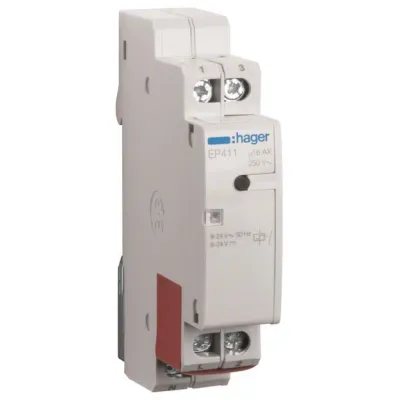 Hager Stromstoßschalter EP411 | elektronischer Fernschalter 1 Schließer | 8-24V AC/DC | 16A | REG | Kunststoff