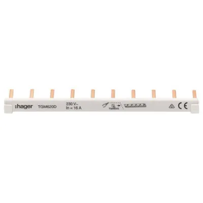 Hager Phasenschiene TGM620D | 2 Stück | isoliert | 6mm² | 10-polig | Endkappen | schraubbar | grau | 230V